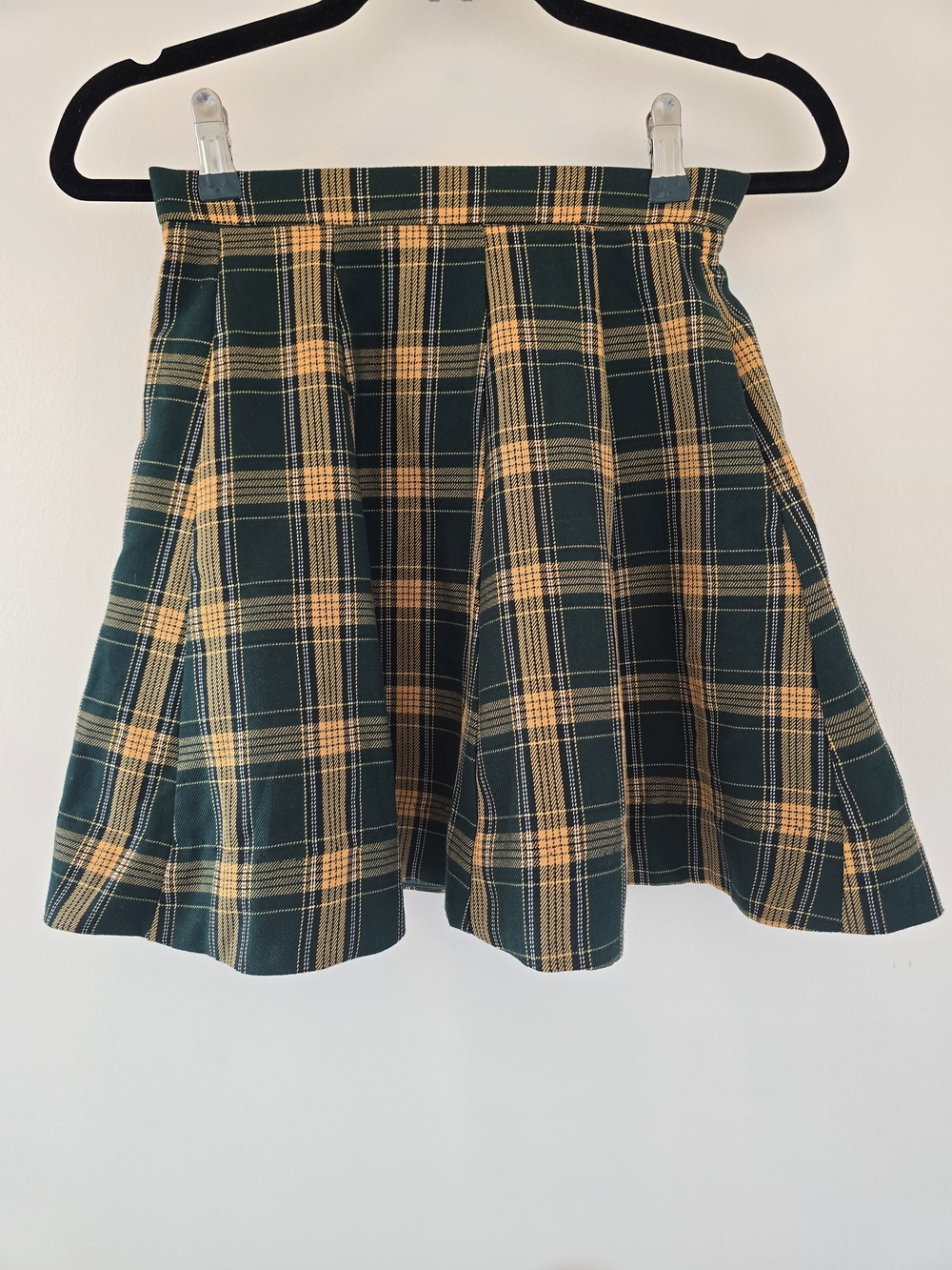 Plaid Circle Skirt in Dark Green and Mustard - Women's Skater Skirt